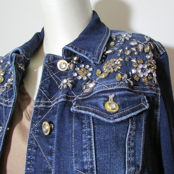 Chico's Embellished Jean Jacket 0= sz 2-4 - Picture 3 of 11